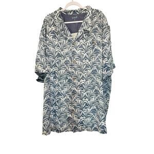 Hawaiian Casual Shirt Men's Linen Blend 4XL Tall Blue White Palms  KS Island